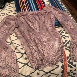 See through lace off shoulder top